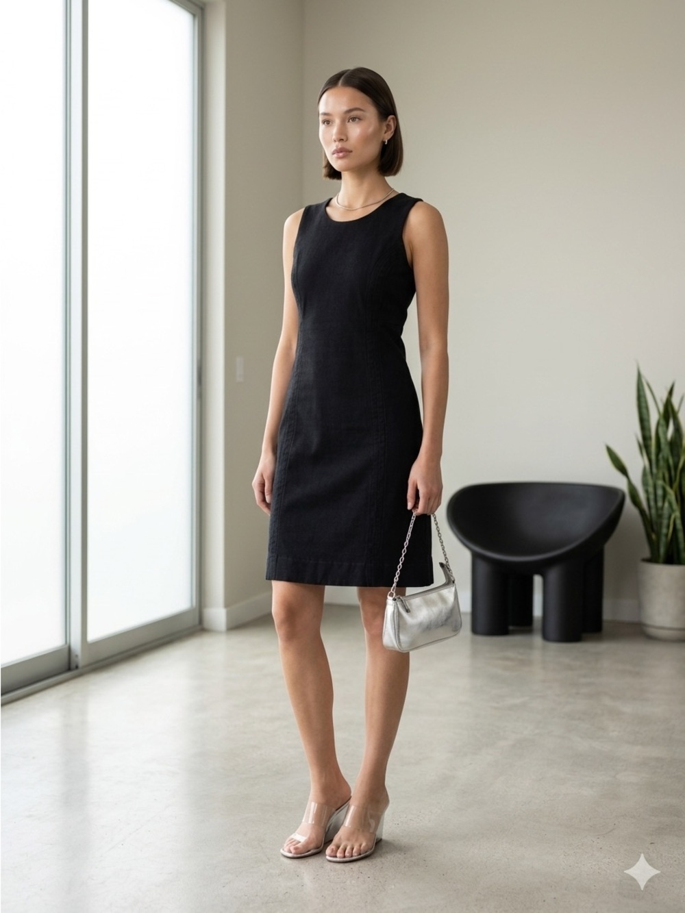 James Perse Black Tencel Cotton Jersey Sleeveless Sheath Dress - Medium (2)